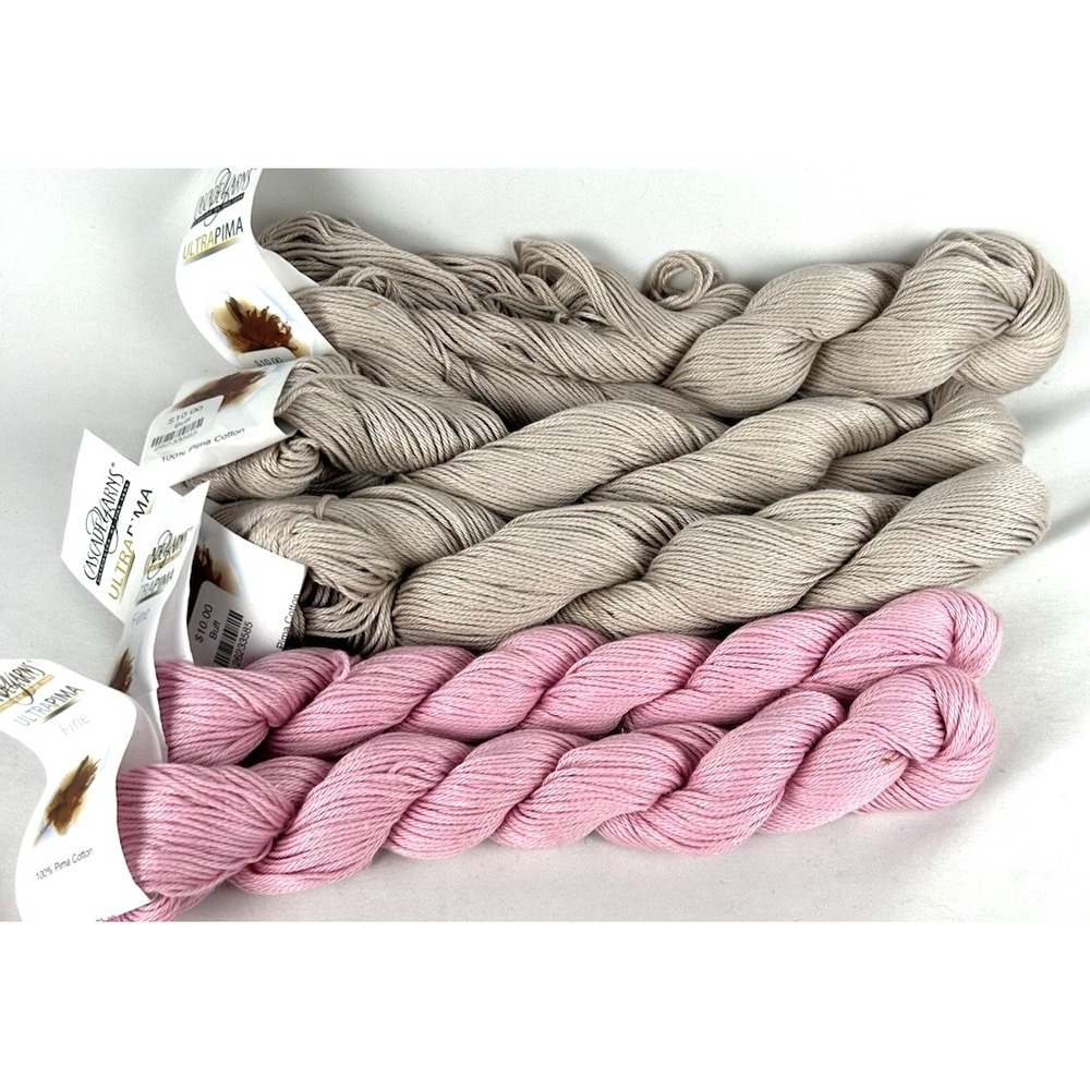 Cascade Yarn Ultra Pima 5 Skeins Buff Beige China Pink 100% Pima Cotton Peru